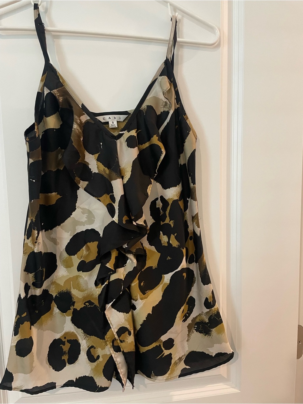 CAbi Animal Print Ruffle Cami - Black, Olive, Cream